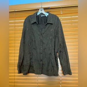 1830 Eighteen thirty button up brown embroidery blouse women’s size 2X